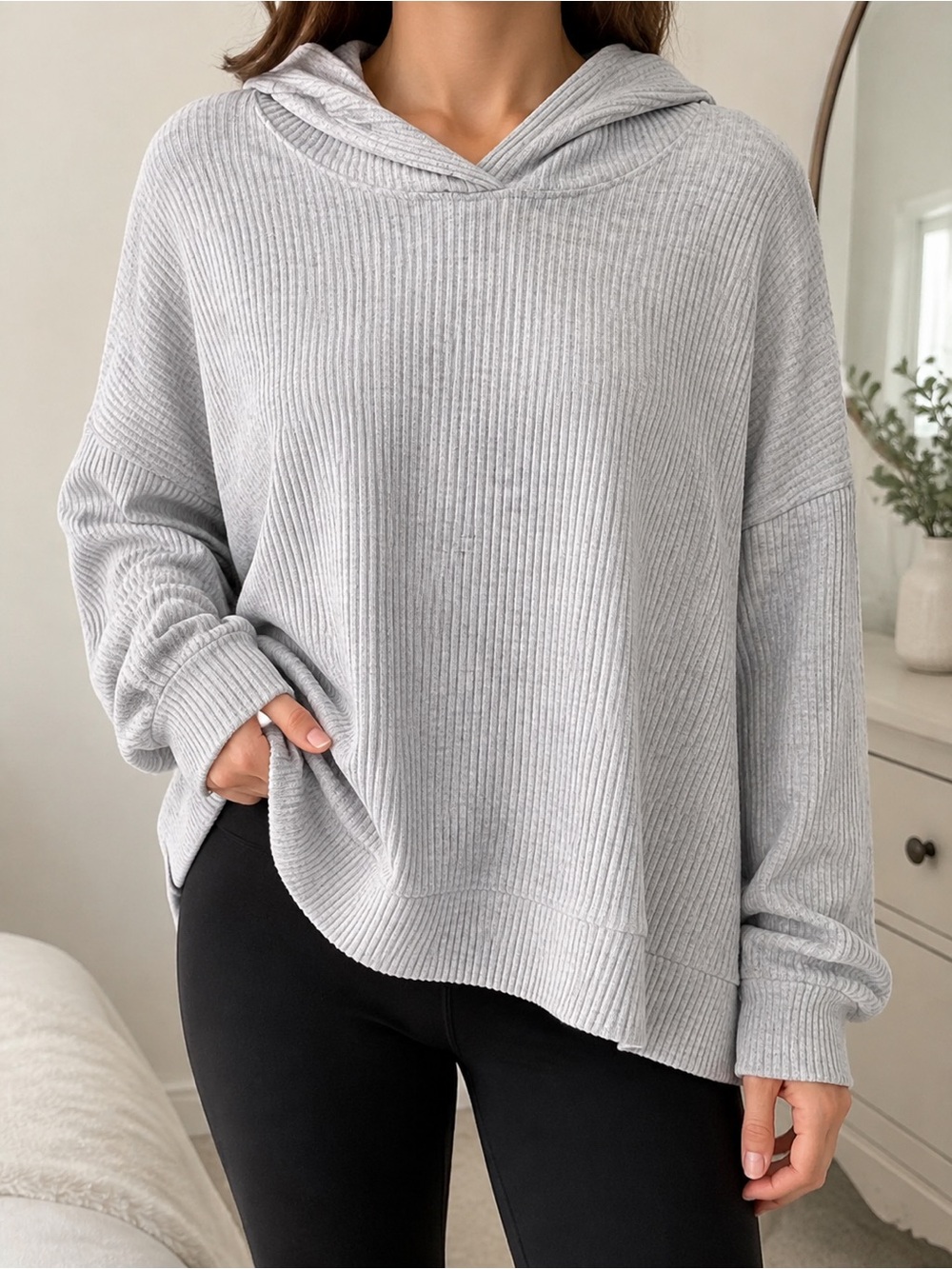 Abercrombie & Fitch Lounge Collection Gray Ribbed Hoodie Sweater Size Large